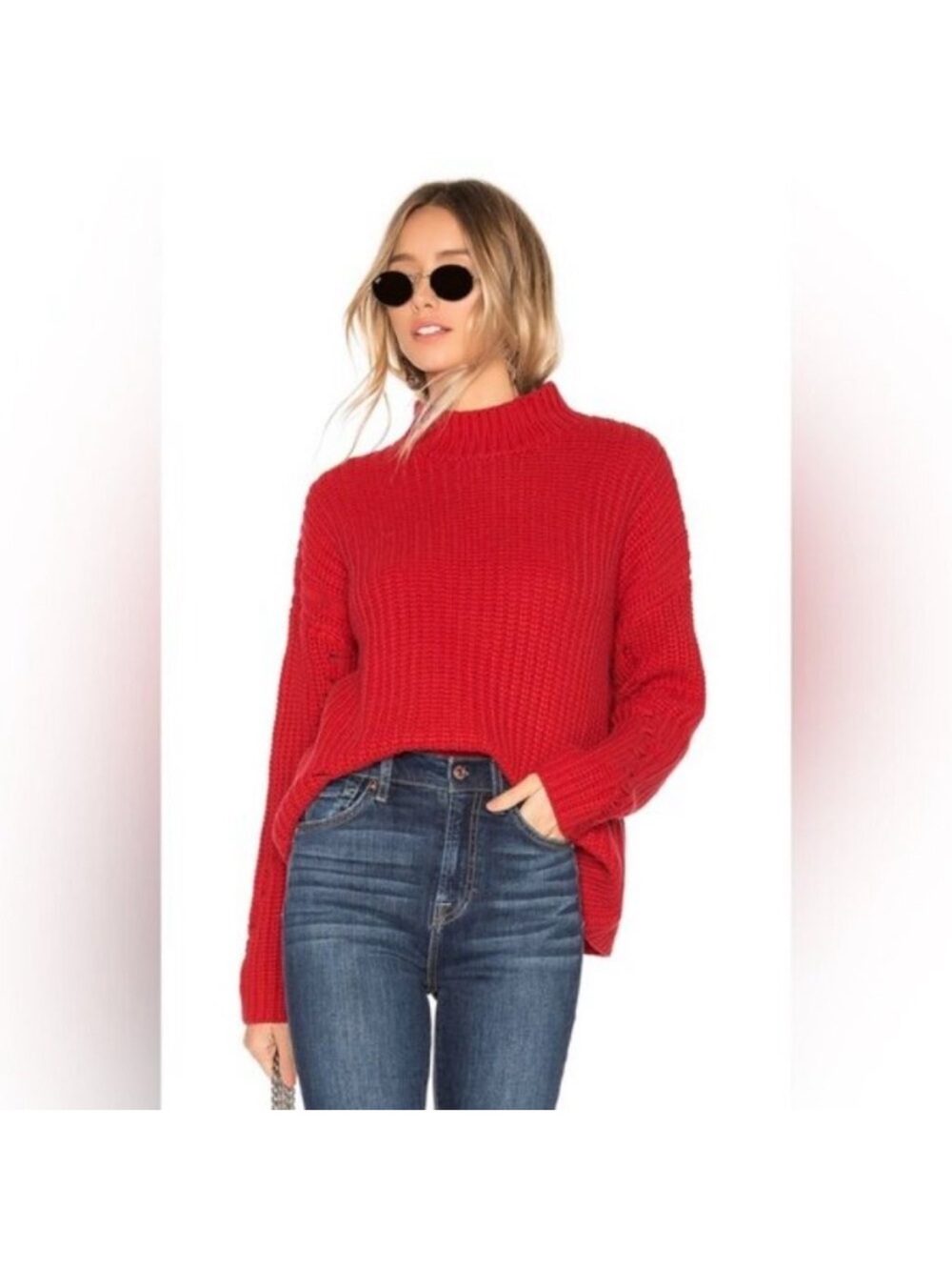 REVOLVE Women's Sweater Knit XS Boho Chic cottage coastal red